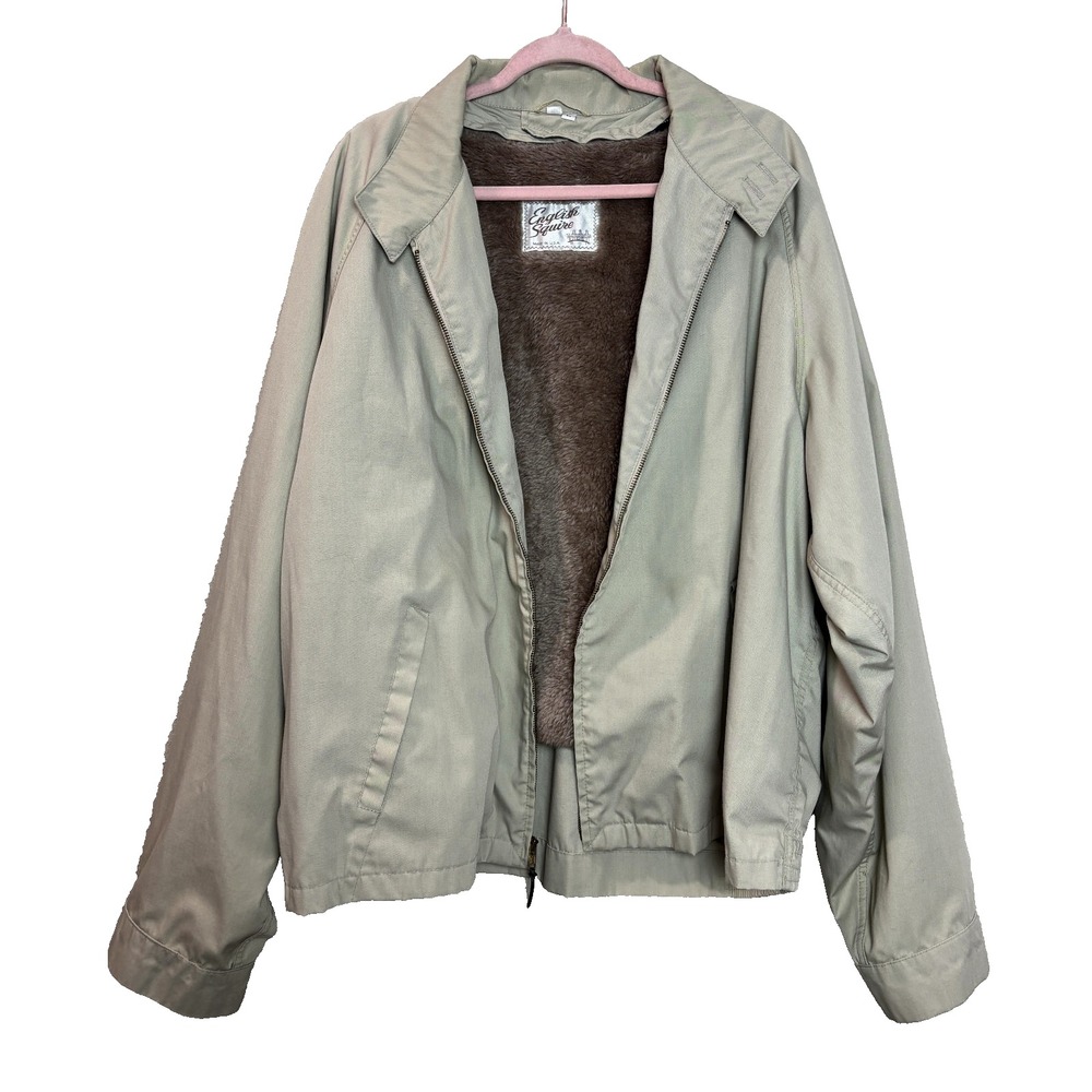 English Squire Rain Jacket Classic Light Tan Size 56‎ Poly Cotton Blend Vintage